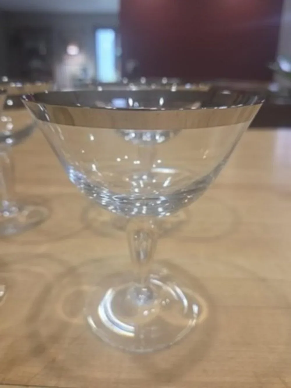 Vintage Platinum Rim Crystal Champagne Coupe Glasses Cocktail Stemware Set of 4